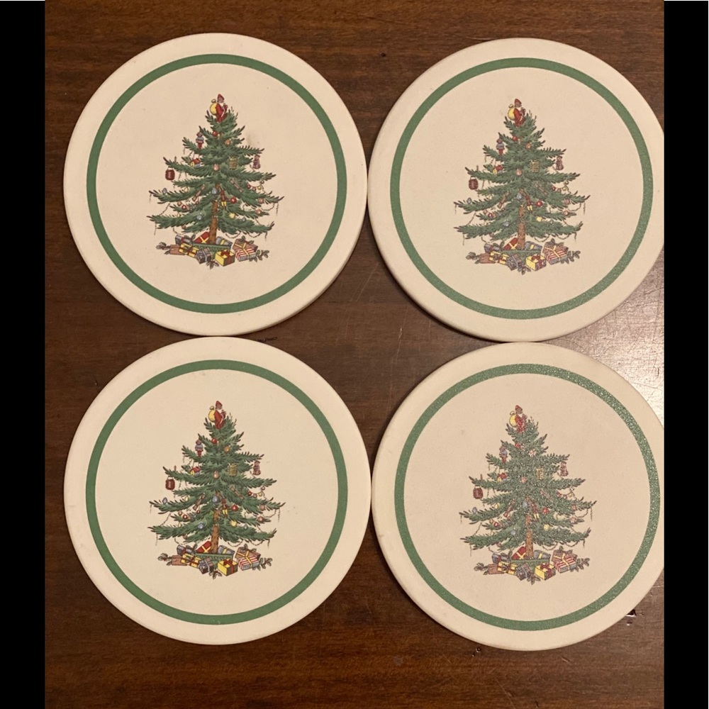 Spode Christmas Tree Coasters 4. Never Used NIB